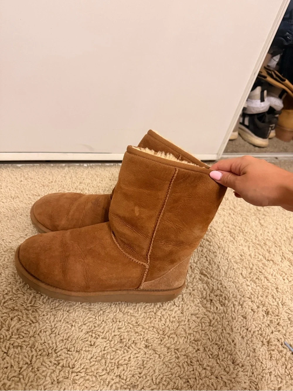 UGG Short Shearling Lined Suede Boots - Chestnut Brown